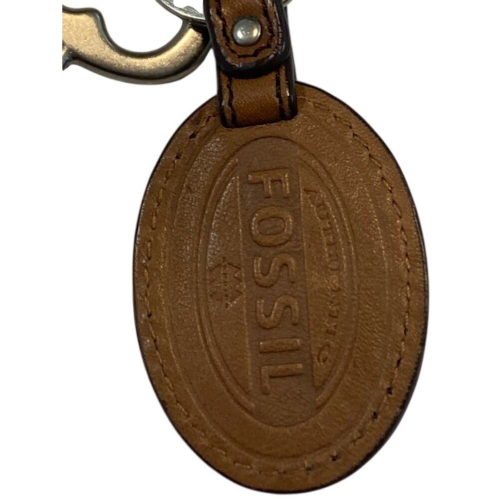 VTG Fossil-Key & Charm Brown Leather Lock & Silver Key Fob